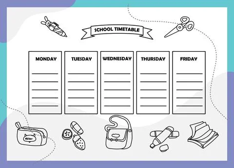 School timetable doodle design template background Stock Illustration