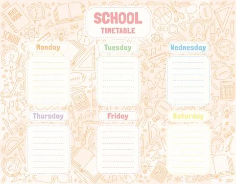 School timetable drawn by hand with school objects 스톡 일러스트