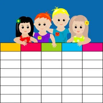 School timetable with kids Stock Illustration