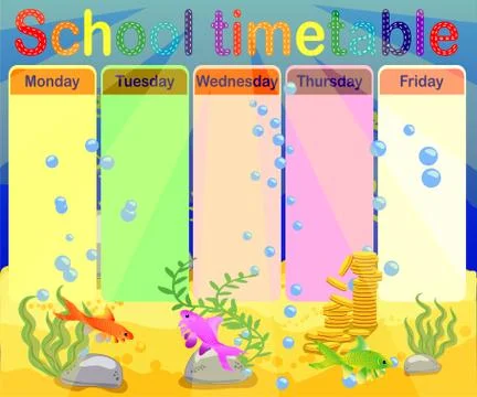 School timetable with marine themes, table, underwater world Stock Illustration