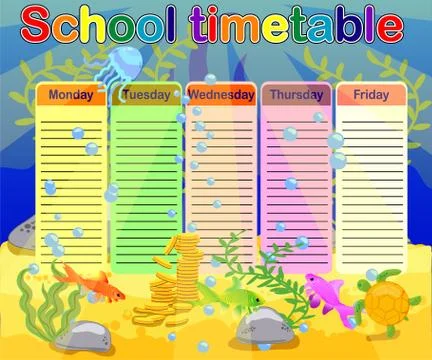 School timetable with marine themes, table, underwater world イラスト素材
