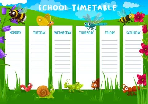 School timetable with meadow and insects Stock Illustration