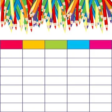 School timetable with multicolored pencils Stock Illustration