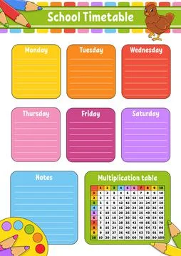 School timetable with multiplication table. For the education of children. Is Stock Illustration