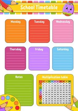 School timetable with multiplication table. For the education of children. Is Stock Illustration