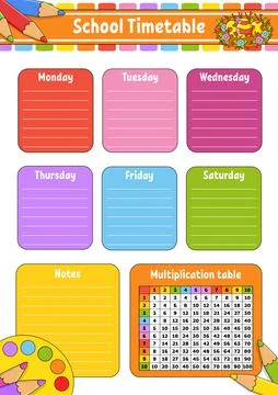 School timetable with multiplication table. For the education of children. Is Stock Illustration