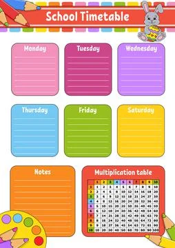 School timetable with multiplication table. For the education of children. Is Stock Illustration