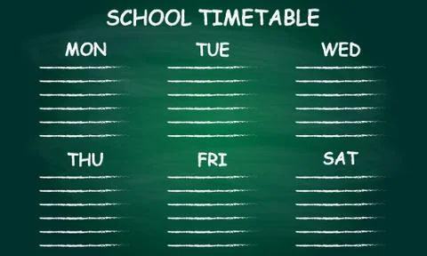 School timetable or schedule isolated on blackboard. Vector illustration of gree Stock Illustration