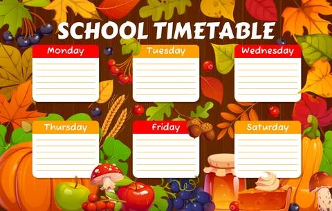 School timetable schedule, autumn leaves, berries Stock Illustration