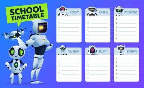 School timetable schedule with robots and drone Stock-Illustration