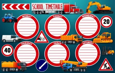 School timetable schedule with transport Ilustración de archivo