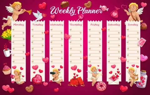 School timetable, schedule week with love hearts Illustrazione stock