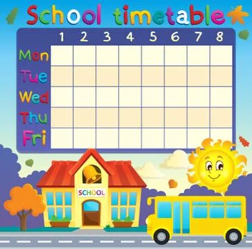School timetable with school and bus - eps10 vector illustration. Stock Illustration