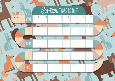School Timetable in snake shape way. Weekly schedule sheet for school students Stock Illustration