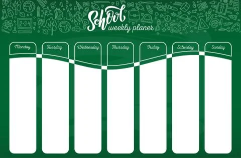 School timetable template on chalk board with hand written white chalk letter Illustrazione stock