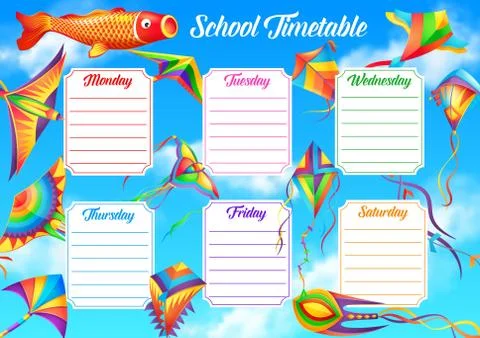 School timetable template with flying kites vector Illustrazione stock