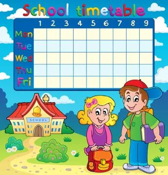 School timetable with two children - eps10 vector illustration. Stock Illustration
