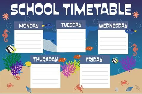 School timetable underwater template Illustrazione stock