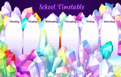 School timetable vector template with crystal gems Illustrazione stock