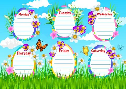 School timetable vector template spring flowers Stock Illustration