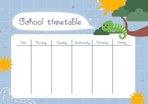School timetable, weekly class schedule, school timetable template Stock Illustration