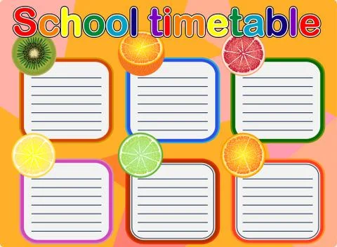 School Timetable, a weekly curriculum design template, scalable vector graphi Stock Illustration