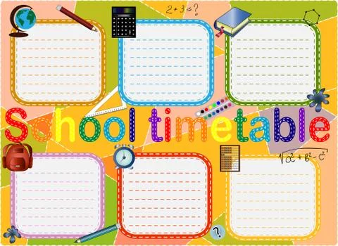 School Timetable, a weekly curriculum design template, scalable vector graphi Stock Illustration