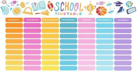 School Timetable, a weekly curriculum design template, scalable vector graphi Stock Illustration