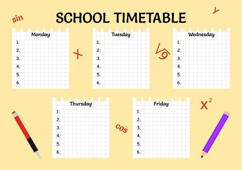 School timetable, weekly planner. Back to school. Vector illustration Stock Illustration