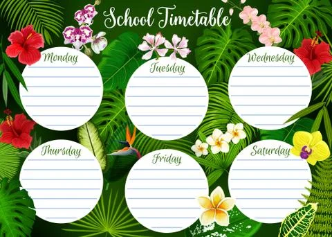 School timetable weekly schedule, leaf pattern Illustrazione stock