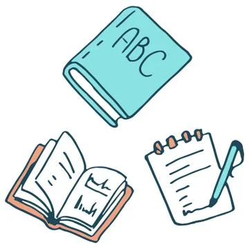 School tools icon set on white isolated backdrop. Stock Illustration