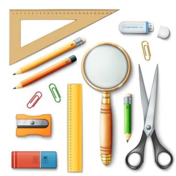 School tools for learning, pencil, rulers and rubber Illustrazione stock