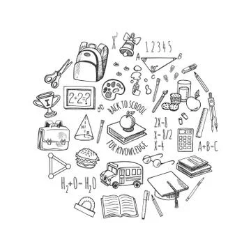 School tools sketch in a circle vector design illustration. Illustrazione stock
