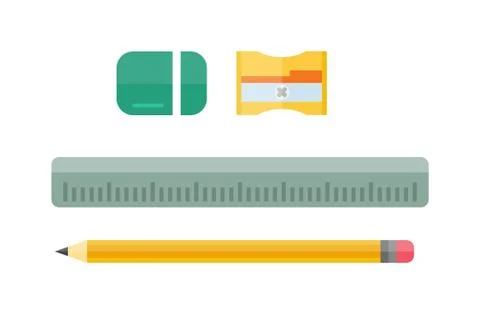 School tools supplies assortment individually isolated on white Stock Illustration