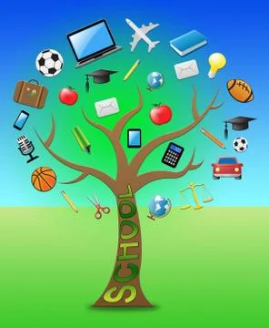 School Tree Represents Learning Educated 3d Illustration Illustrazione stock
