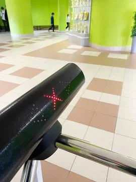 School turnstile access control system with red indicator light, showcasing 写真素材