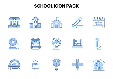 School Two Colour Bundle Icons Pack Ilustración de archivo