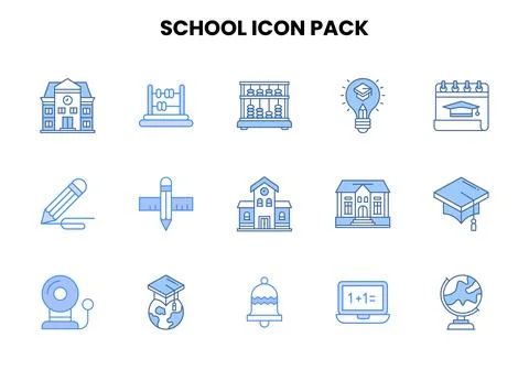 School Two Colour Design Icons Pack Illustrazione stock