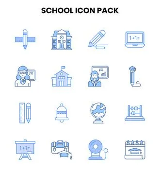 School Two Colour Graphics Icons Pack Ilustración de archivo