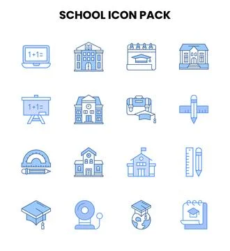 School Two Colour Set Icons Pack Stockillustratie