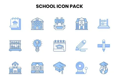 School Two Colour Vector Icons Pack Stock Illustration