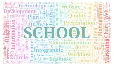 School typography word cloud create with the text only. Stock Illustration