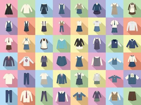 School uniform icons set flat vector. Formal general イラスト素材