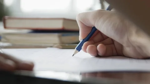 School / university Students hands taking exams, writing examination room wit Stock Footage 113347786