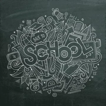 School Vector hand lettering and doodles elements chalkboard bac Stock Illustration