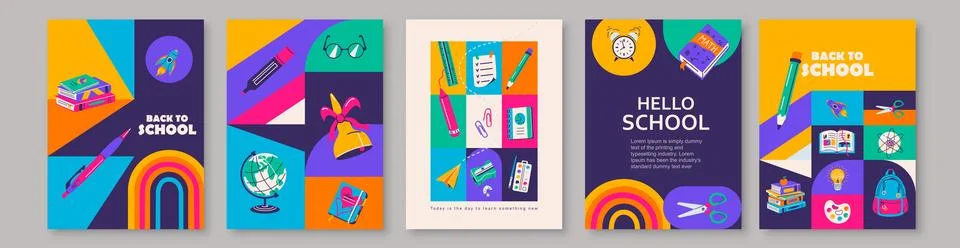 School vector illustration. Bright creative posters back to school, college Stock Illustration