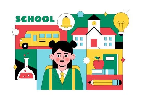 School Vector Illustration Education Concept With Students Classroom Books .. Stock Illustration