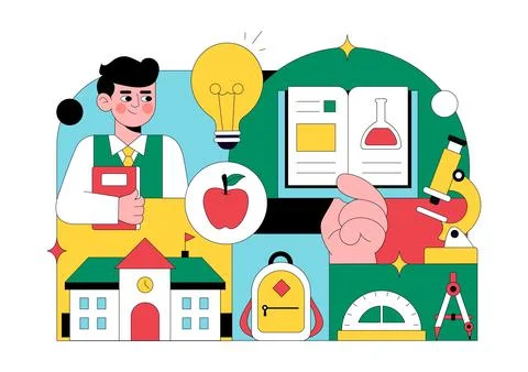 School Vector Illustration Education Concept With Students Classroom Books .. Stock Illustration