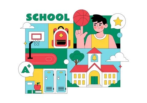School Vector Illustration Education Concept With Students Classroom Books .. Stock Illustration