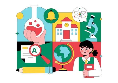 School Vector Illustration Education Concept With Students Classroom Books .. Stock Illustration